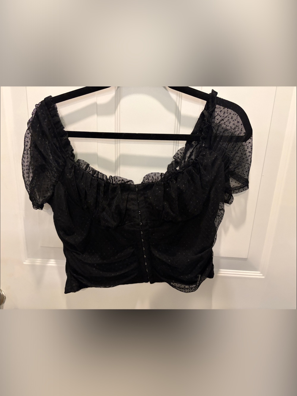 Lulu's Black Sheer Puff Sleeve Ruffled Crop Top